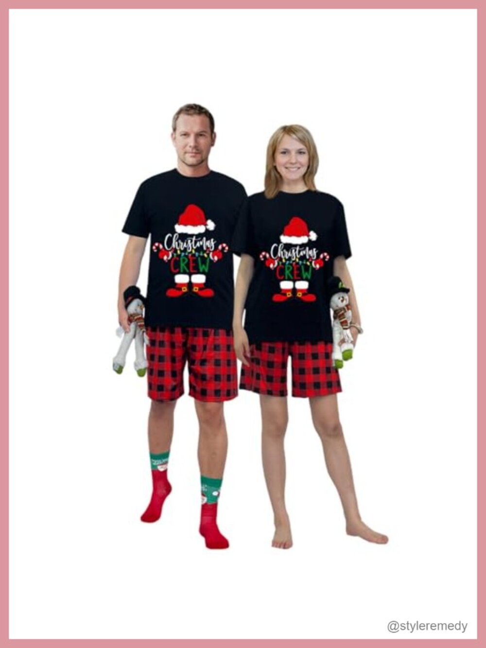 Men's Christmas Pajama Set Long Sleeve Top & Plaid Pants Cotton Blend